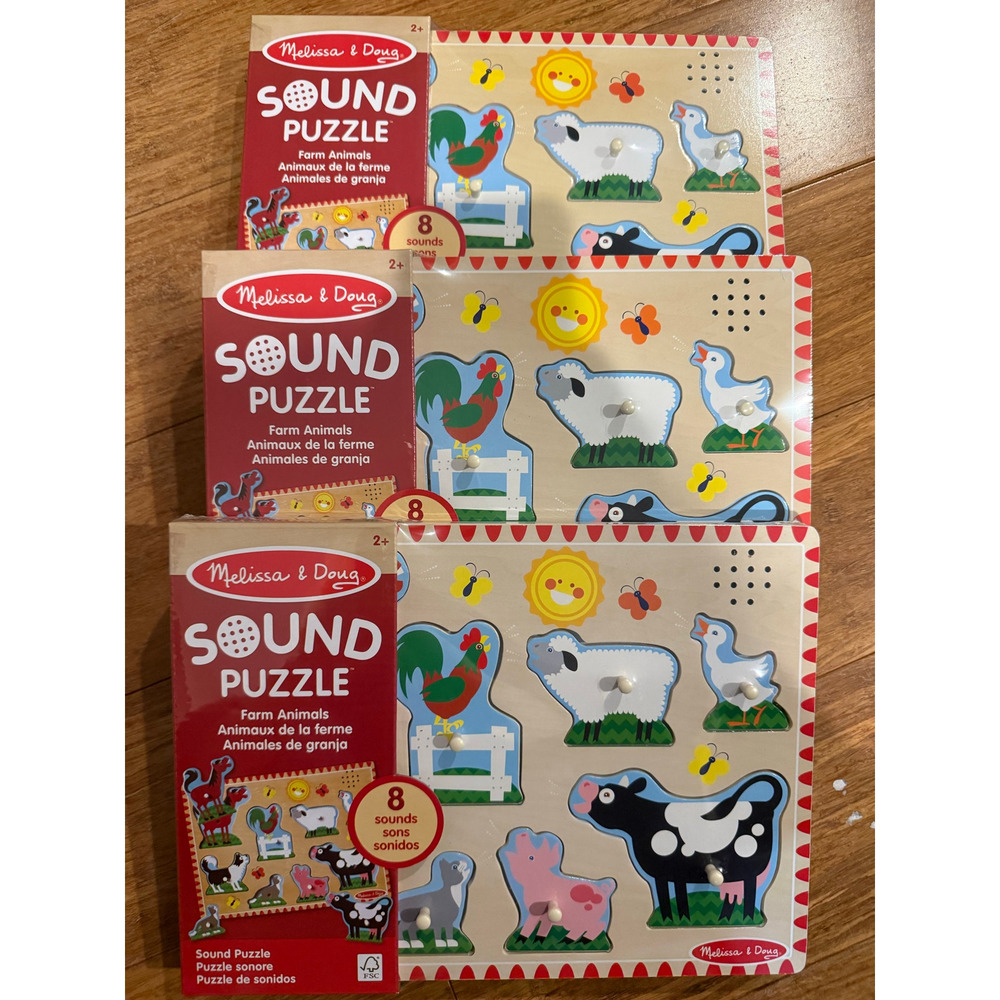 Lot of 3 Melissa & Doug Farm Animals Sound Wooden Puzzles Brand New Ages 2+ 2025